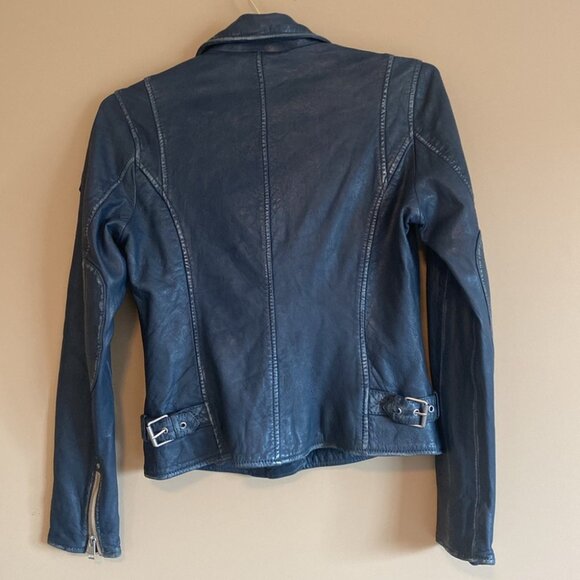 SOLD Mauritius Lamb Leather Moto Jacket Denim Blue - Picture 10 of 16